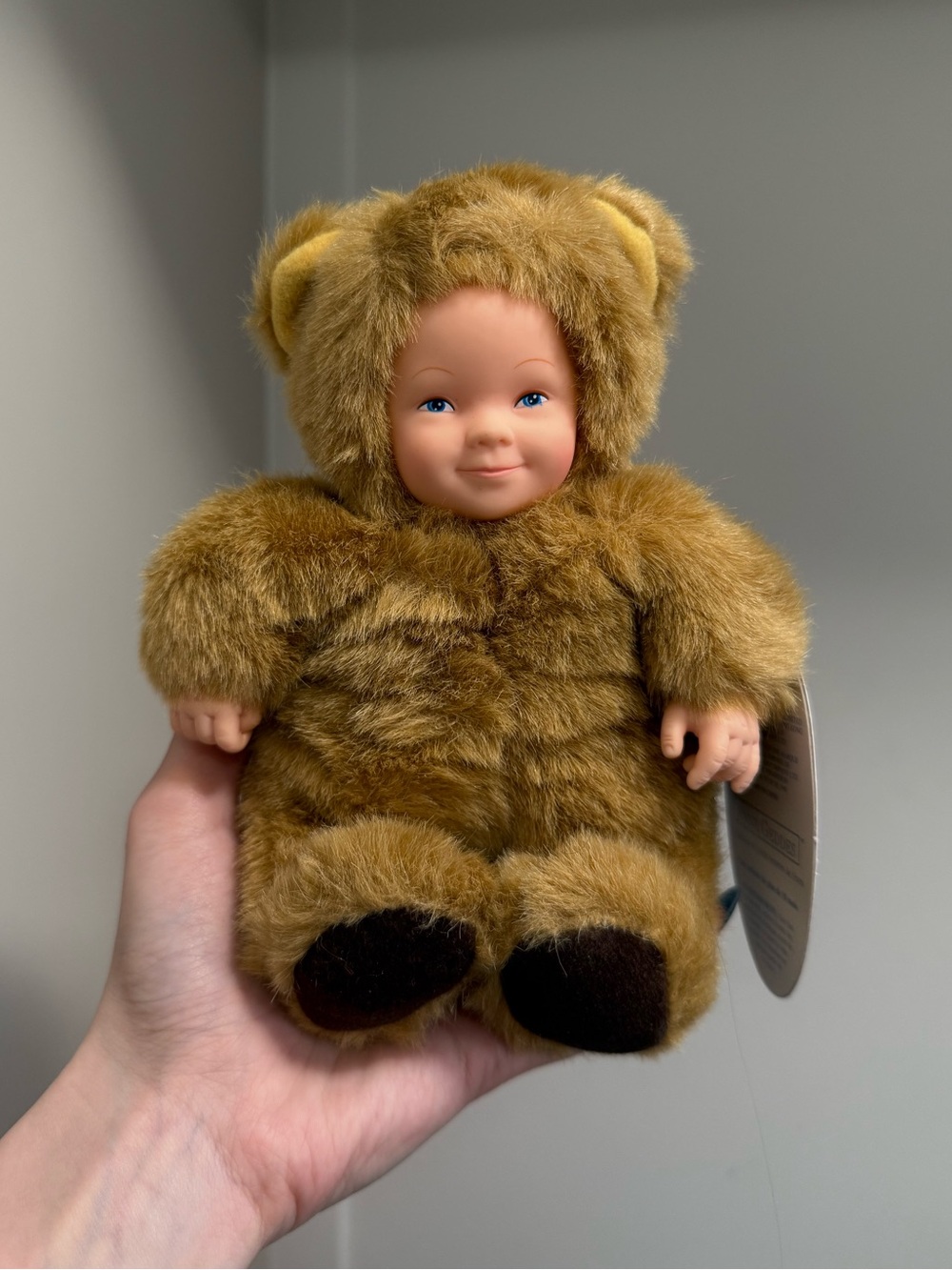 Vintage Anne Geddes Brown Bear Baby Blue Eyes Doll Plush Bean Filled